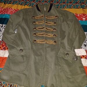 Nwt Free People Army Green Military Long Coat Jacket Trench L 12 Buttons